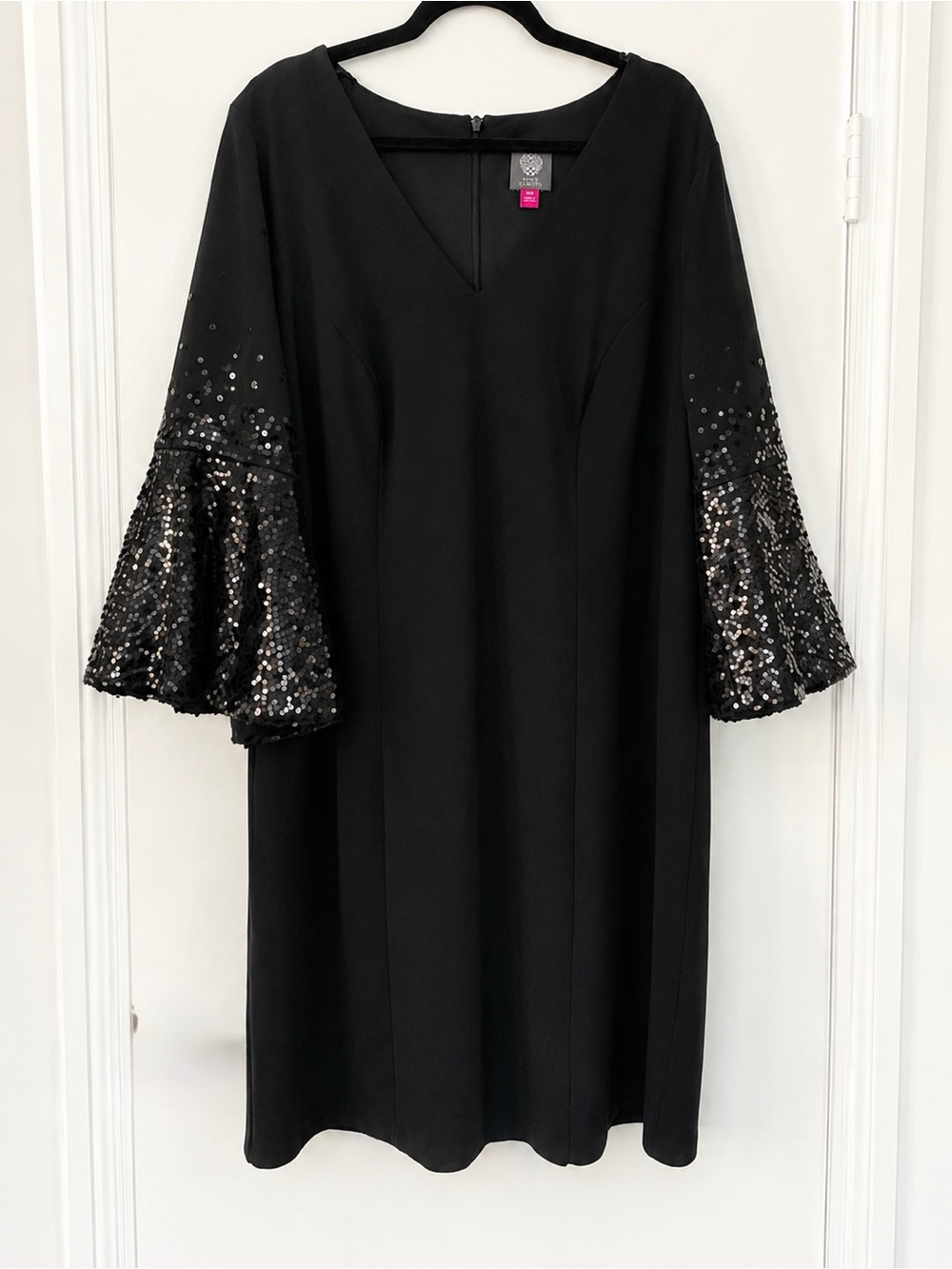 Vince Camuto Black Sequin Sleeve Cocktail Dress 18W Elegant Evening Dress